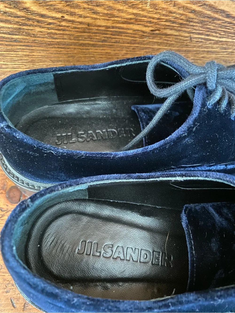Jil Sander 35 navy blue velvet Oxford chunky sole shoes